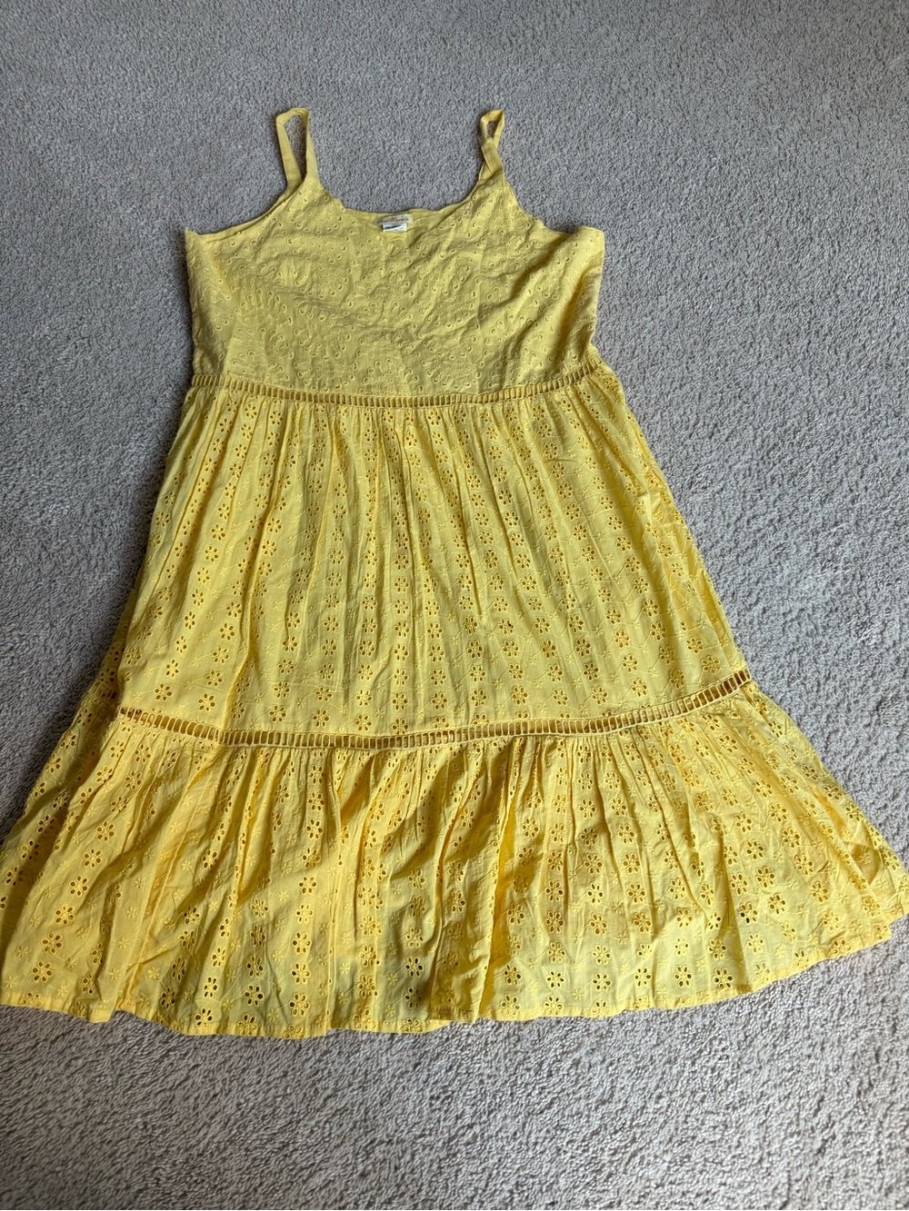 Sweet Magnolia Yellow Eyelet Midi Dress with Spaghetti Straps